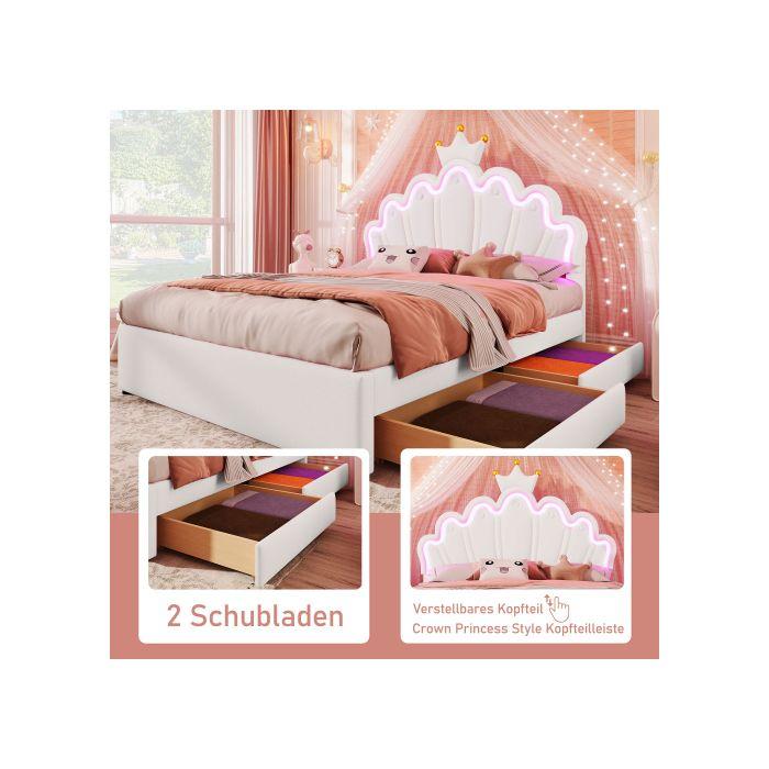 Lit - MUVOE - 140 x 200 cm - Rembourré - 2 tiroirs - Télécommande multicolore