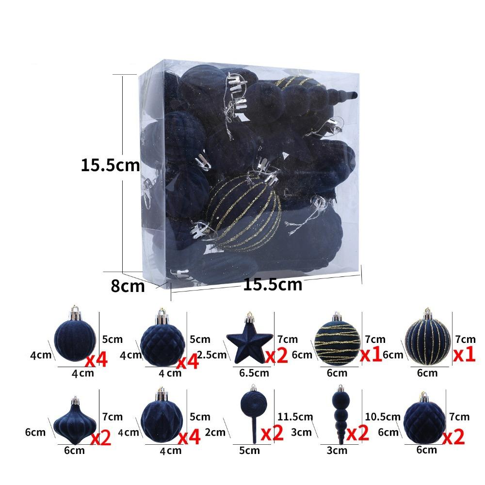 24PCS Flocking Christmas Balls Pendant Plastics Xmas Tree Hanging Christmas Home Decoration