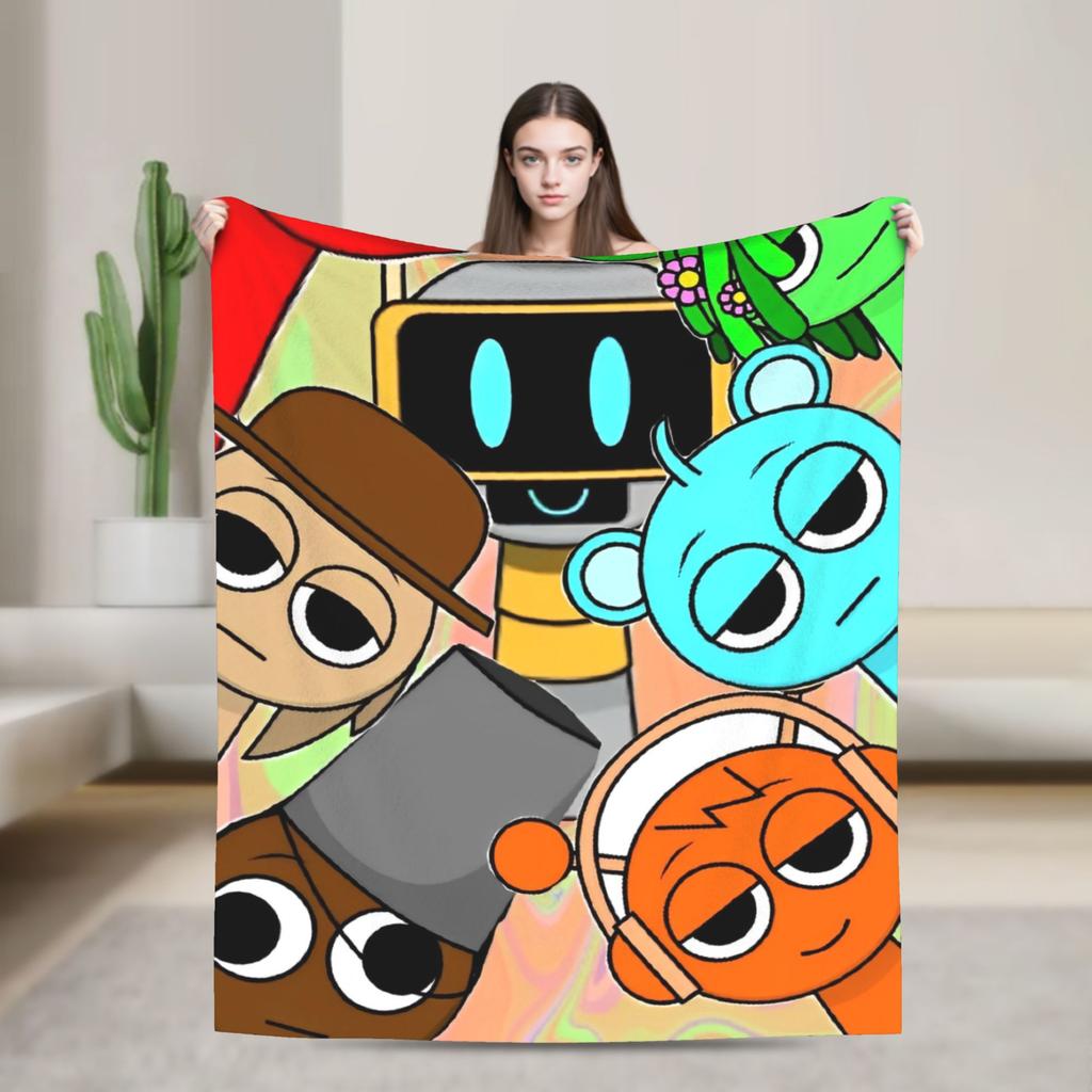 Sprunki Spiel-Flanelldecke, originelle Kuscheldecke für Zuhause, Hotel, Sofa, 125 x 100 cm, flauschig, dünn, Steppdecke