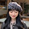 Retro Kontrastfarbene Karomuster-Baretts für Damen Japanisch Personalisierte Vielseitige Gesichtsbetonende Kleine Literarische Malerhüte