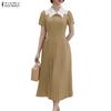 Women Casual Turn Down Collar Summer Short Sleeve Dress