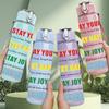 1PC Stay Young Joyful Slogan Print 750ml Color Plastic Sports Water Bottle Leakproof Flip Straw Lid Suitable for Sports Office Home Use