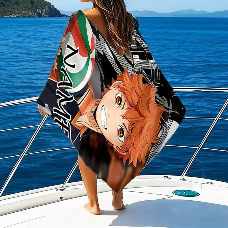 1pc Haikyuu4 Beach Towel with Custom Name, Beach/Swimming/Bath/Picnic/Camping Towel, Suitable for Seaside Beaches