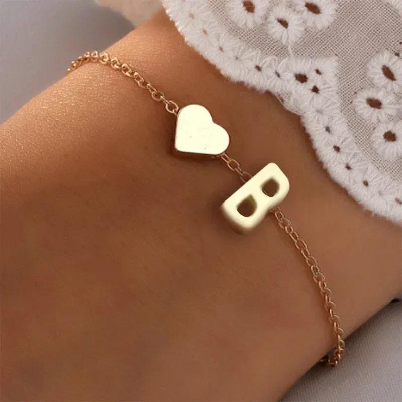 26 English Initial Letter Bracelets for Lovers Men Women 2026 New Simple DIY Personalized Name Alloy Bracelets Zircon