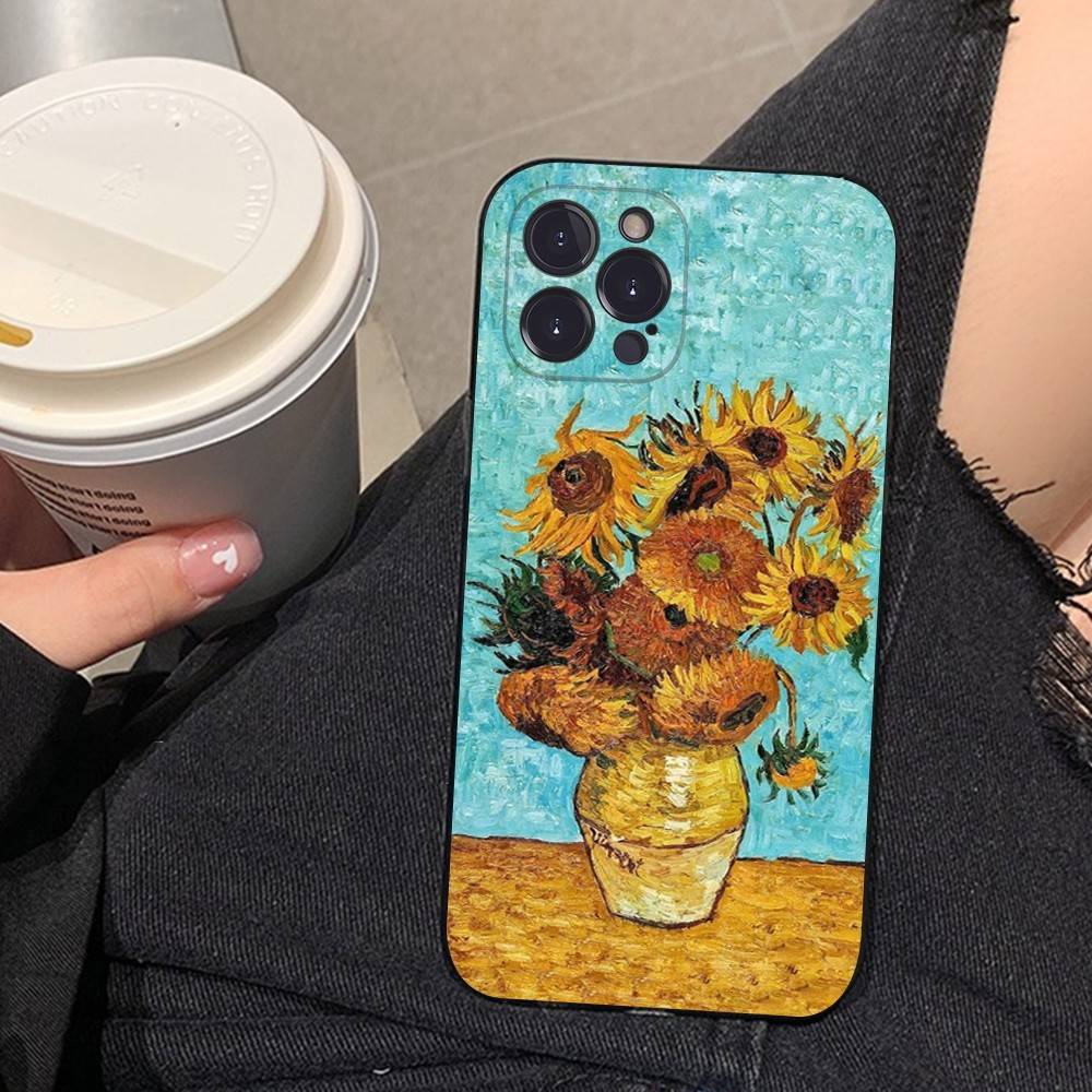 Art Vincent Van Gogh Phone Case For iphone 16 15 17 13 14 12 11 Pro Max Plus Black Shell Cover Case