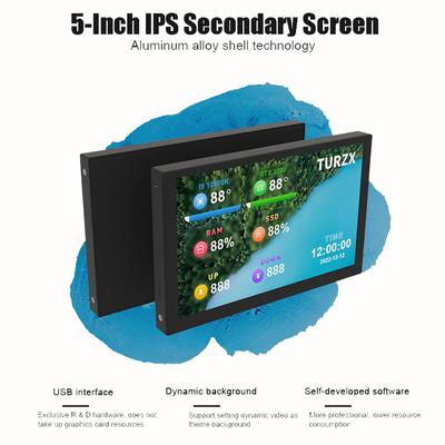 5 Inch IPS Secondary Screen Mini Computer USB Display Freely AIDA64 PC Temperature Display Dynamic Theme Supported for PC Case