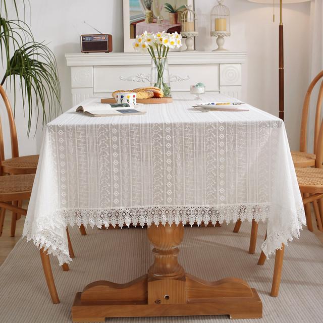 Lace Tablecloth Cotton Hollow White Embroidery Coffee Table Table Cover Table Cloth Wedding Party Banquet Decor