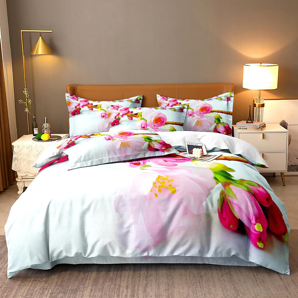 High-value beautiful flower digital printing bedding twill universal double quilt cover three-piece set 3Pcs
