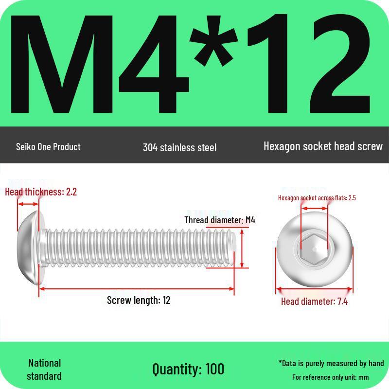 304 Stainless Steel Pan, Half, and Round Head Hexagon Screws (M2-M12)