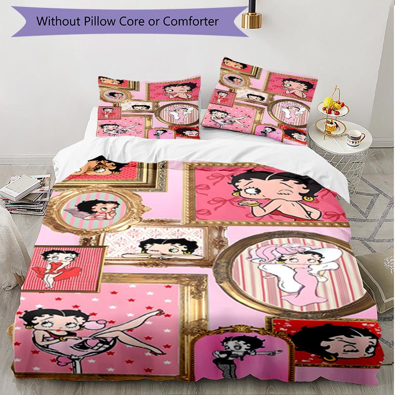 3pcs Duvet Cover Set (1*Duvet Cover + 2*Pillowcase, Without Core), Betty Boop Print Soft All‑Season Bedding Set, Home Bedroom Decor Gift