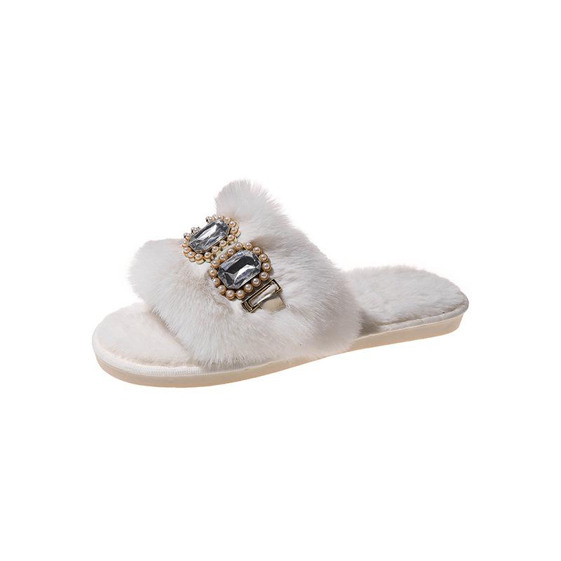 Fashion Winter Woman Slipper Luxury Slides Low Fur Shoes Flock Platform Pantofle Jelly Flip Flops Designer Plush Flat 2024 Glitter Cryst