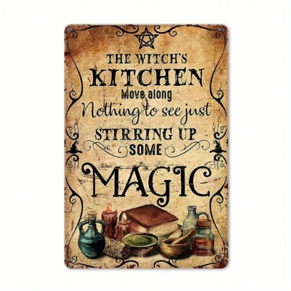 Metal Poster Wall Art, Vintage Witch Kitchen Brew, Halloween Decor