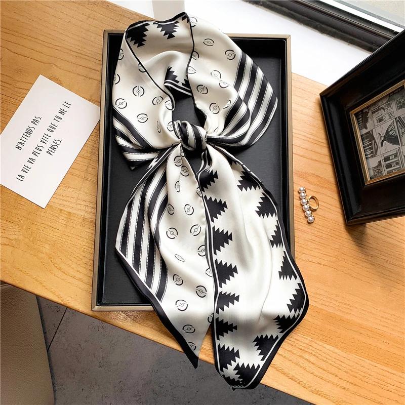 Luxury Long Silk Scarf Female Animal Horse Print Thin Narrow Scarf Bag Hair Band Ribbon Scarfs Women Neckerchief