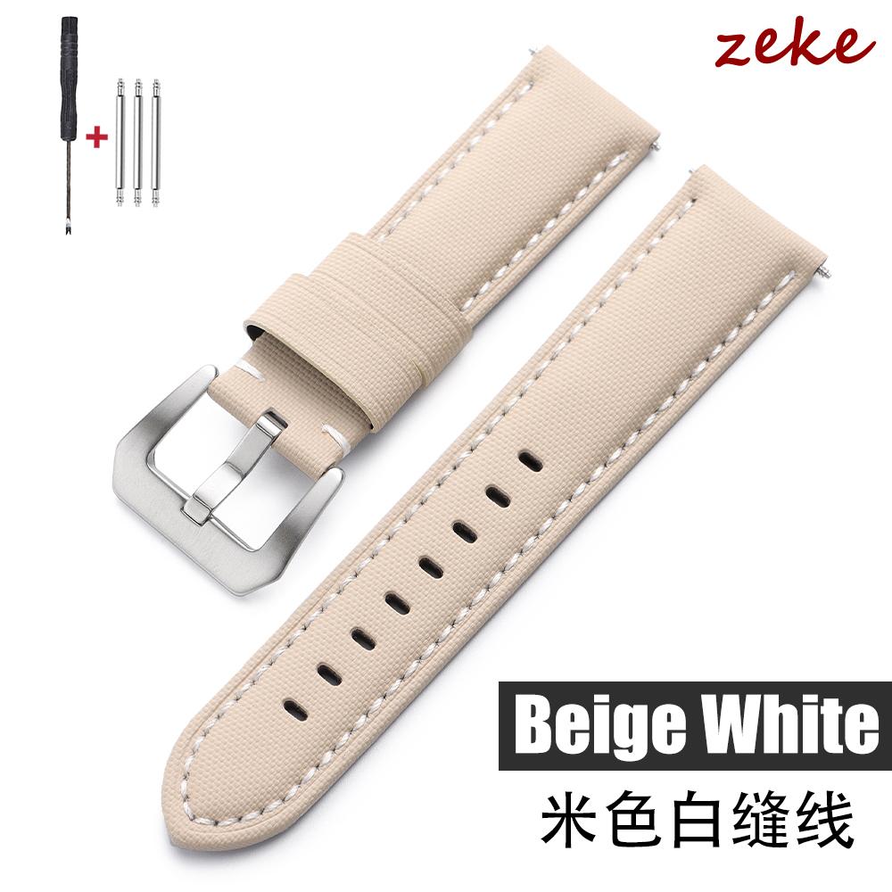 Universal Stitching Watch Band Durable Sailcloth & Leather Watch Strap 20mm 22mm 24mm 26mm Watchband Accessories Perforated Belt