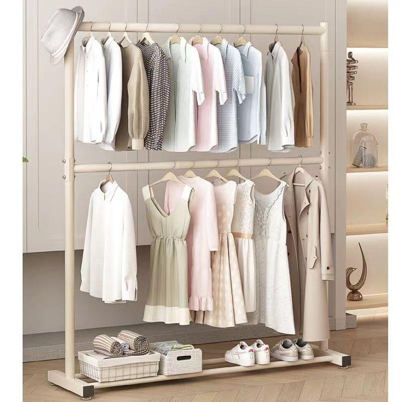 Double Layer Floor Standing Clothes Rack for Bedroom and Balcony