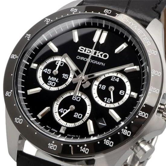 SEIKO 1 5 Second Chronograph Quartz Wristwatch Mens SBTR021 Black Leather