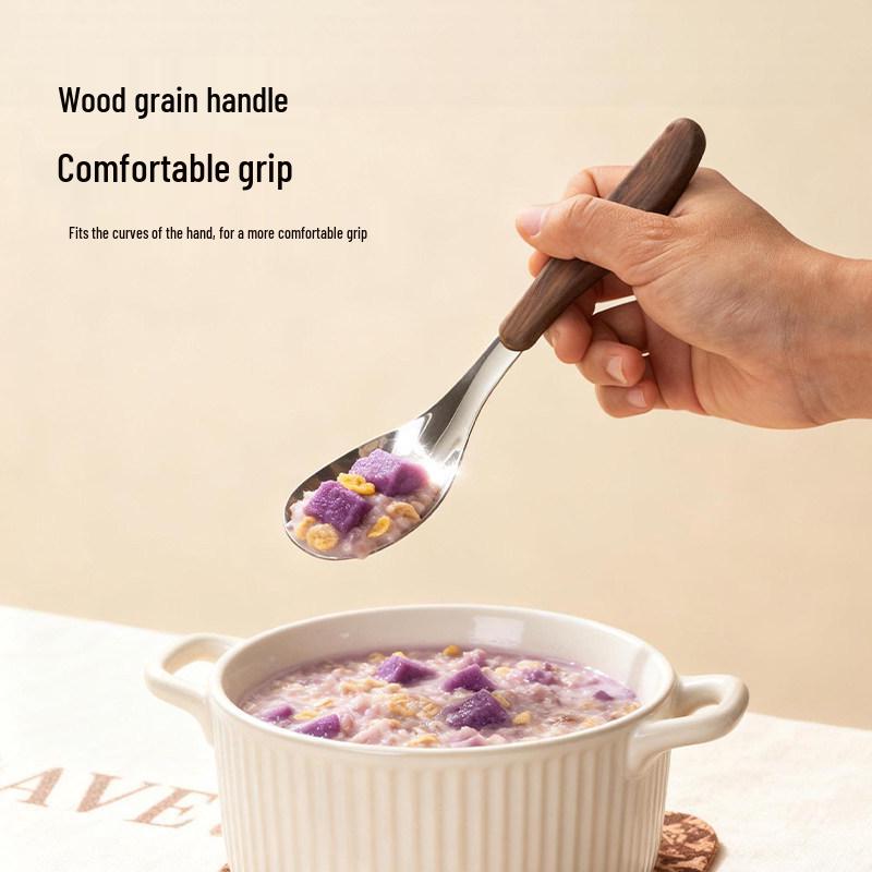 Wood Grain 304 Stainless Steel Children's Dessert Spoon and Ladle Set