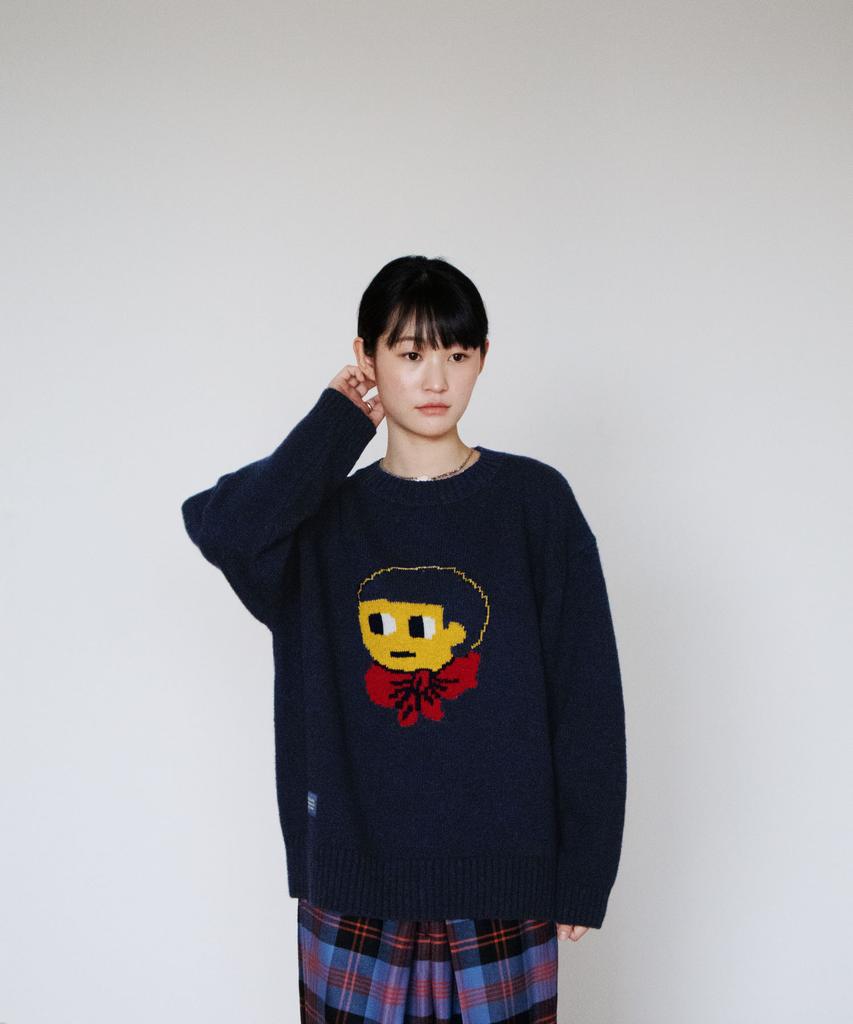 GROUNDWORK Baggage Man Face Knit Sweater / Navy