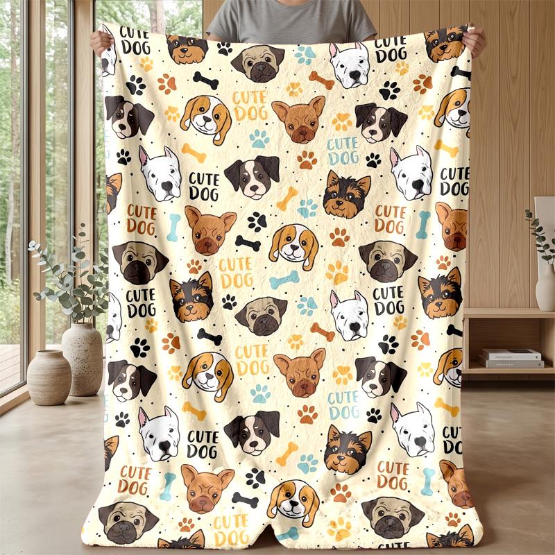 Cute Dog Cat Pattern blanket Personalized Name Flannel Blanket Soft Cozy Plush Throw for Sofa Bed Lightweight Home Decor
