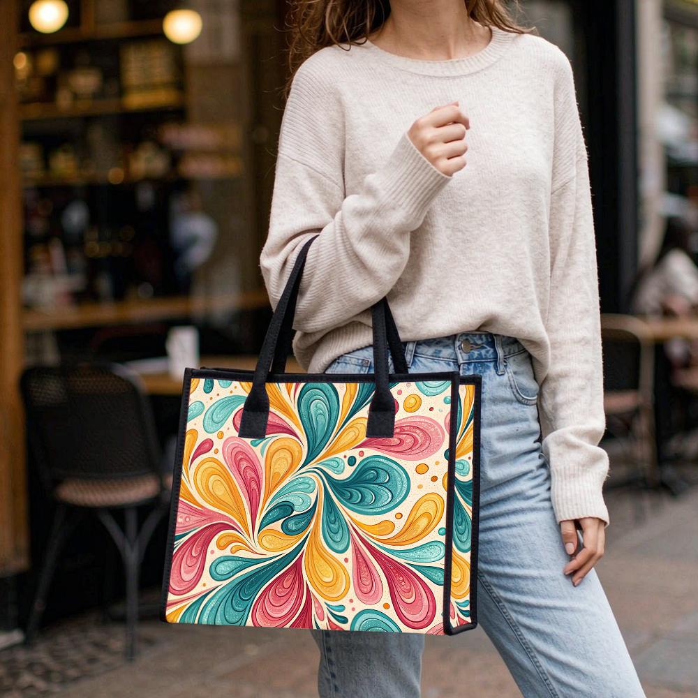Colorful Swirl Print Tote Bag Portable Shoulder Bag For Daily Use Stylish Casual Handbag