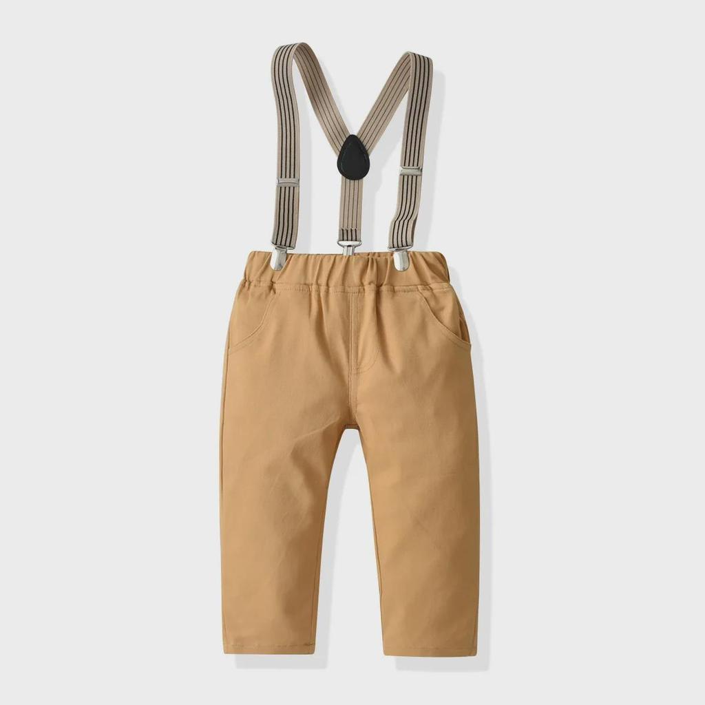 2024 Men's Blue Long-Sleeved Shirt & Khaki Trousers Set - Spring/Autumn Four-Piece Outfit for Boys