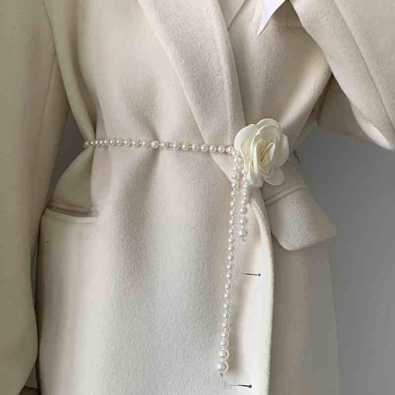 1pcs Pearl Waist Belt Women's New Style Camellia Decorative Versatile Waist Belt Matching Dress Coat Jacket Fashion Elegant Belt