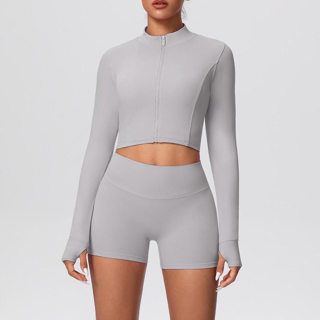 Women's High-Waisted Yoga Set: Short Zipper Jacket & Hip-Lifting Shorts
