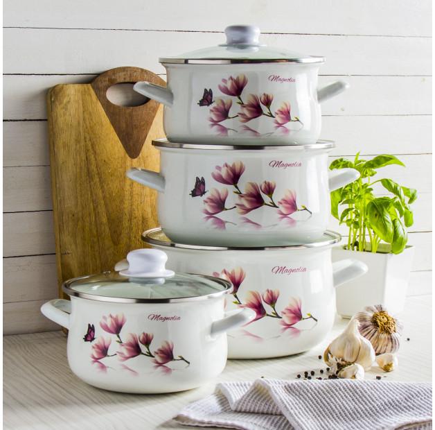 

Набор из 4 эмалированных горшков с крышками MAGNOLIA WHITE