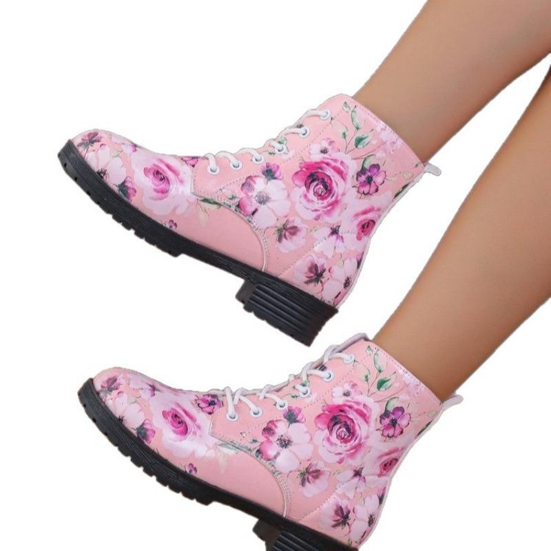 Women's 2025 Rose Print Combat Boots High Top Gothic Platform Workboots Wide Fit Non-Slip Comfortable Ankle Boots Fashion