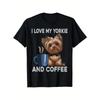 European Sizes Funny Yorkie Lover T-Shirt - Cute Yorkie Dog Graphic Tee with "I Love My Yorkie & Coffee" Saying