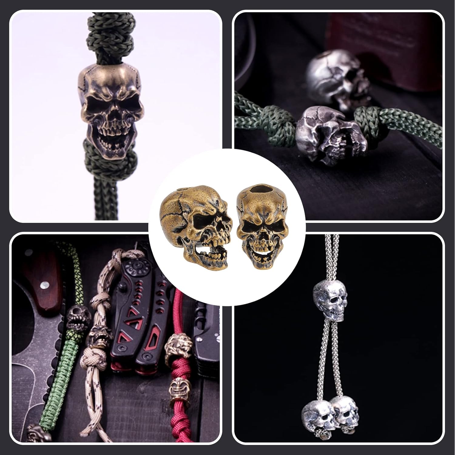 

SUPERFINDINGS 2Pcs Halloween Skull Lanyard EDC Charm Brass European Beads Large Hole Paracord Cord Tool Bead 19x13x17mm for Keychain Bracelet бронзовый