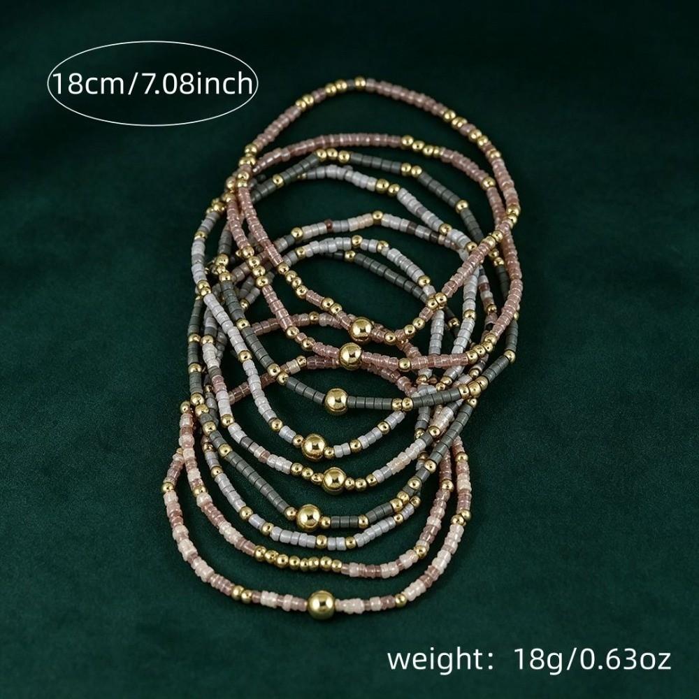 9pcs Set Multi-Layer Handmade Bracelet Set Elastic Bead Bangle Set Women Daily Wear