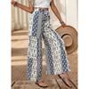 Casual Vacation Style Lace-up Geometric Floral Print Wide-leg Pants for Women