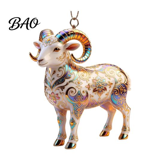Christmas Tree Decor 2D Acrylic Goat Ornament, Farm Animal Car Rearview Mirror Collectible Charm, Auto Interior Hanging Pendant for Tree, Home Window