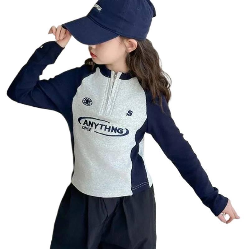 2025 Girls' Slim-Fit Cotton Letter T-Shirt - Autumn Casual Long-Sleeve