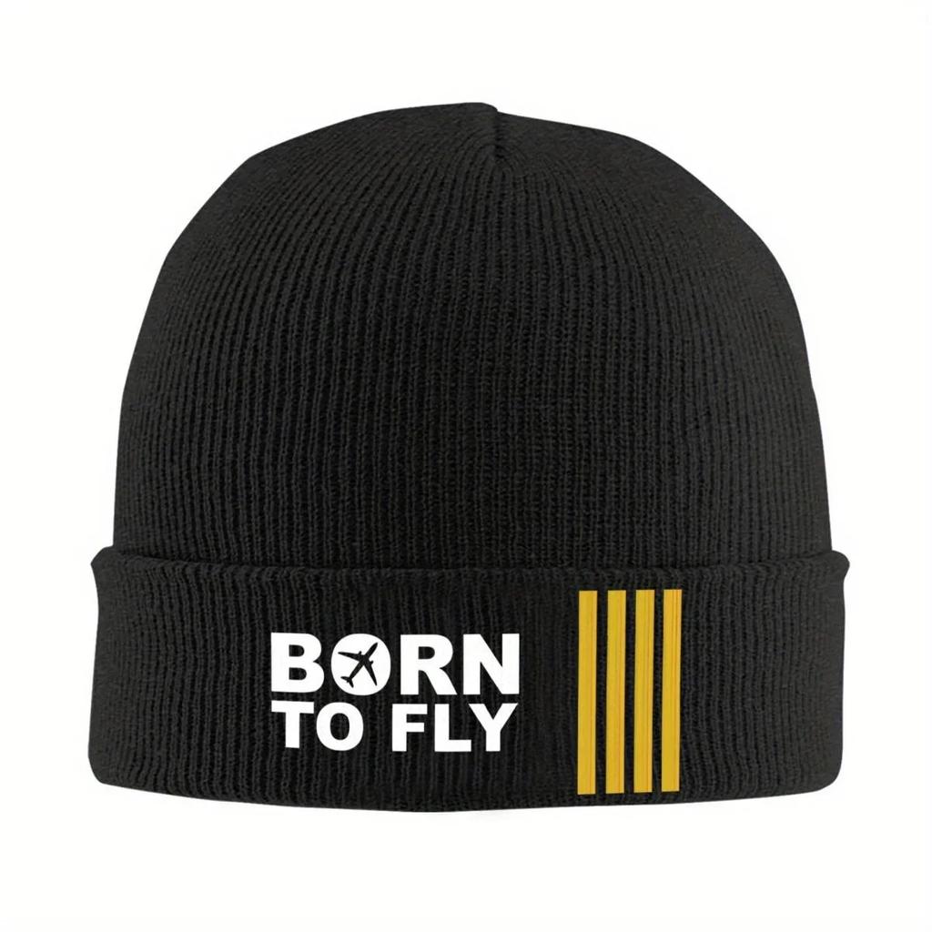 New Born To Fly Captain Knitted Hat Womens Unisexs Beanies Winter Hats Acrylic Airplane Casual Cap