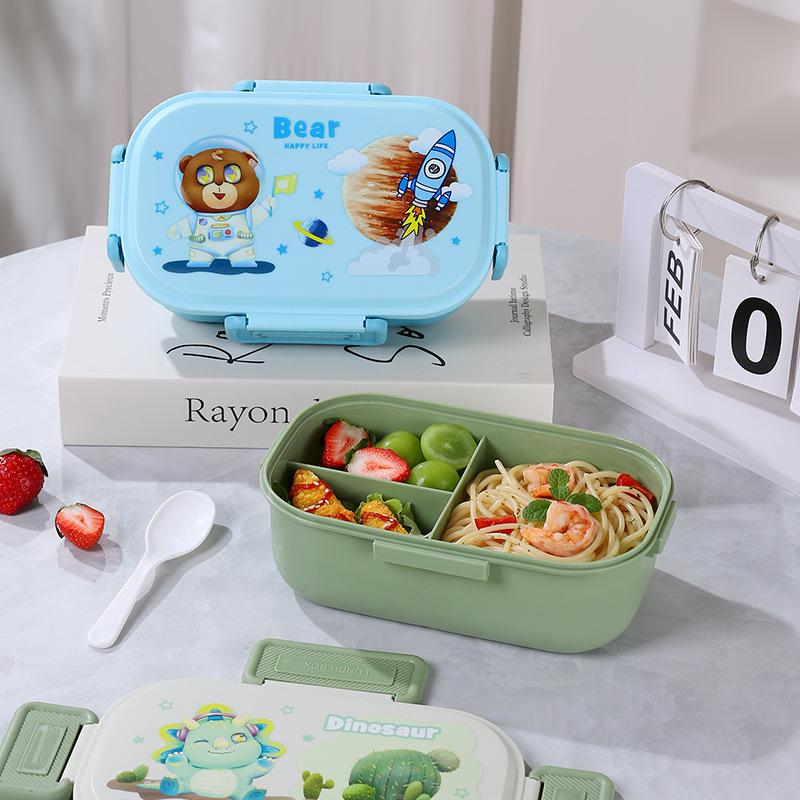 Microwavable Japanese-Style Wheat Straw Lunch Box Set with Compartments for Students and Office Workers