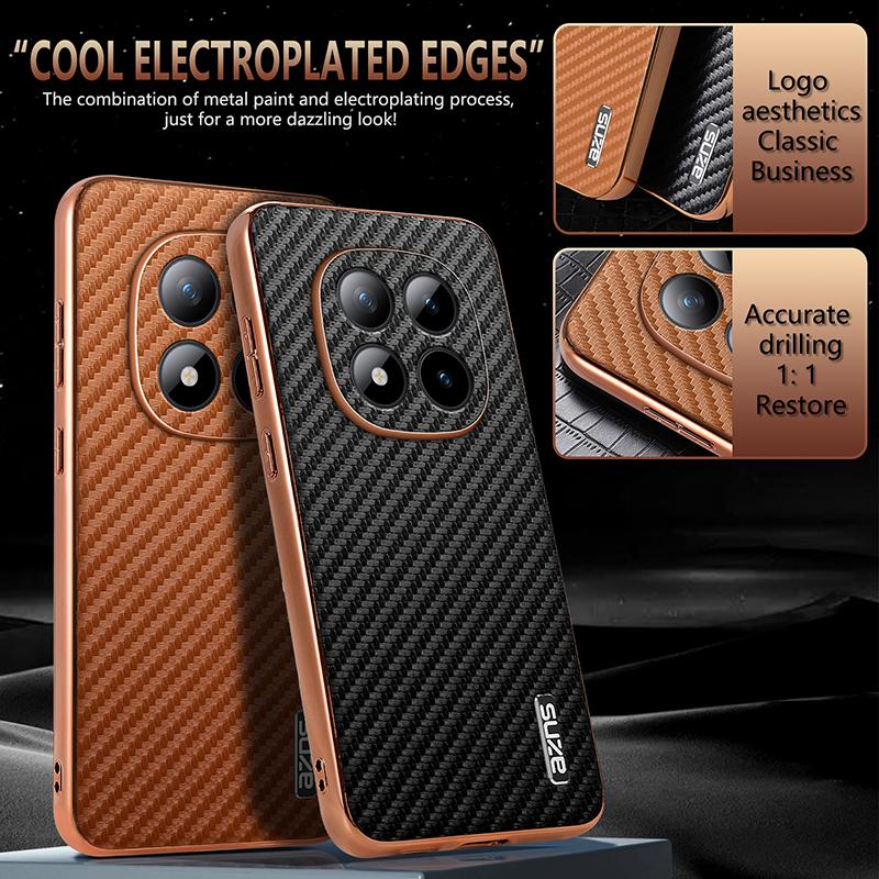 Luxury Skin Feel Carbon Fiber Pattern Electroplated Frame Phone Case for Redmi Note 15 14 Pro Plus 13 K80 K70 Shockproof Cover
