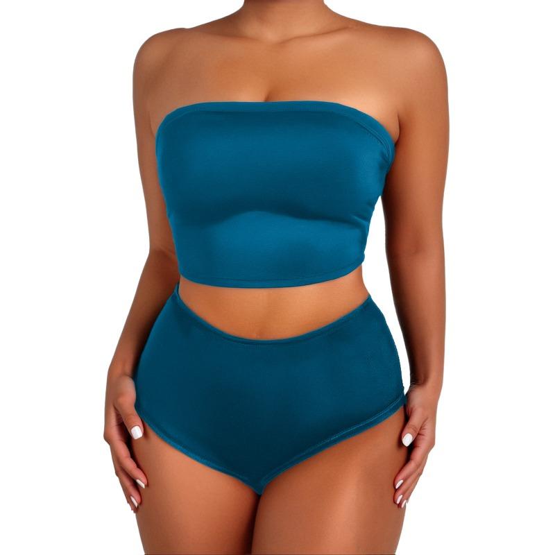 New European and American Bikini Split Tube Top High Waist Two-piece Swimsuit