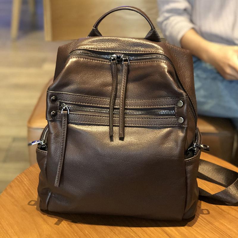 First Layer Cowhide Leather Backpack Female 2025 New Soft Leather Korean Version Large Capacity Weekend Holiday Travel Backpack