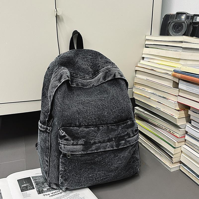 

Retro denim backpack women s new fashion versatile large capacity travel backpack casual schoolbag чорний