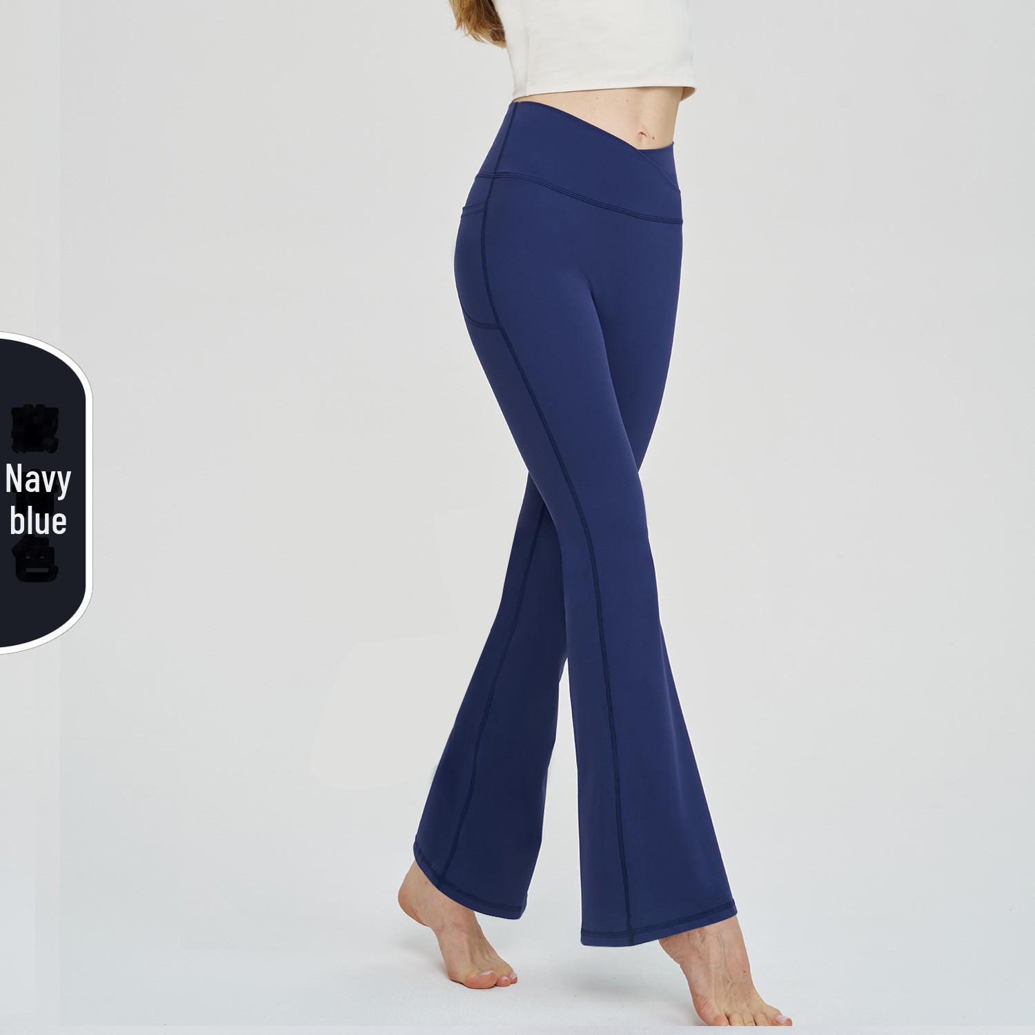 

Расклешенные штаны для йоги большого размера для родителей и детей с бесшовным дизайном для бега и фитнеса YL темно-синий