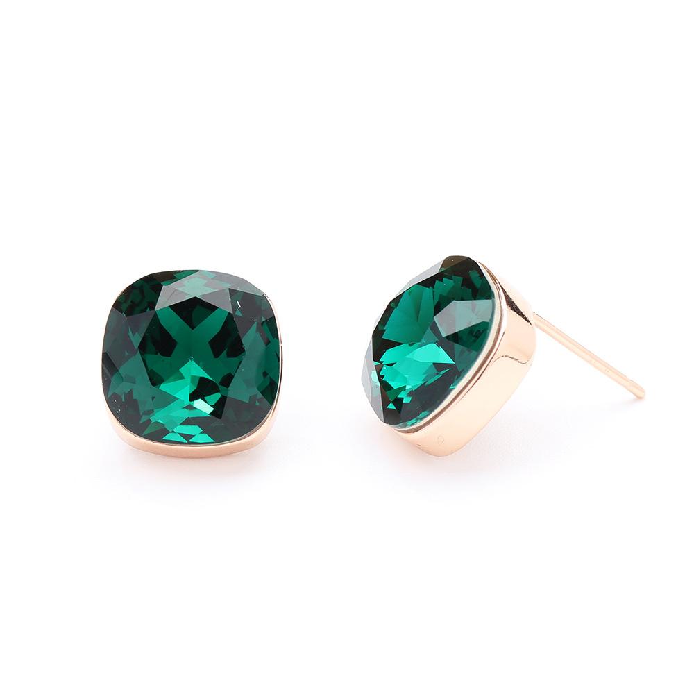 European and American personality versatile eight-color princess square crystal earrings, gold-plated fashion without pierced earrings, earrings, wome