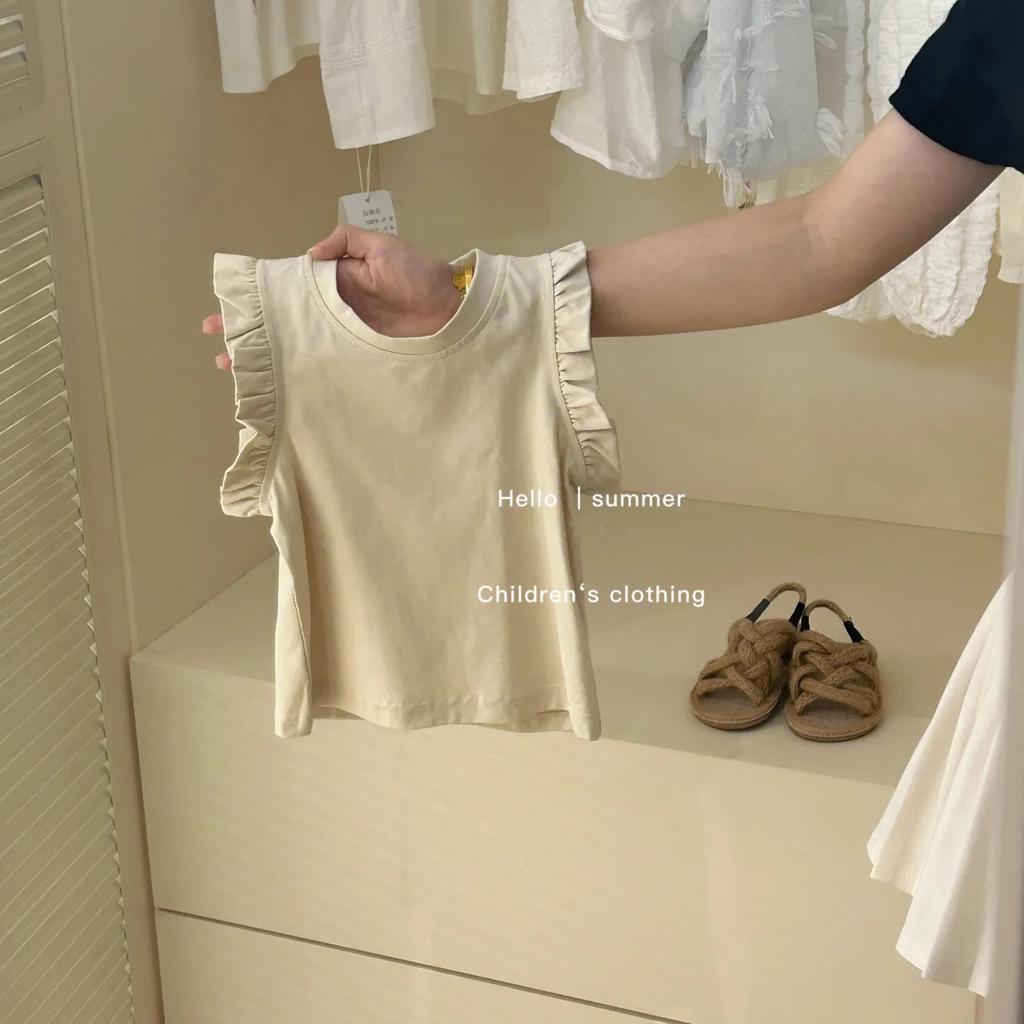 Girl's Summer Thin Leisure Suit Middle and Small Children Round Neck Pullover T-shirt + Work Back Dress Casual Two-piece Set