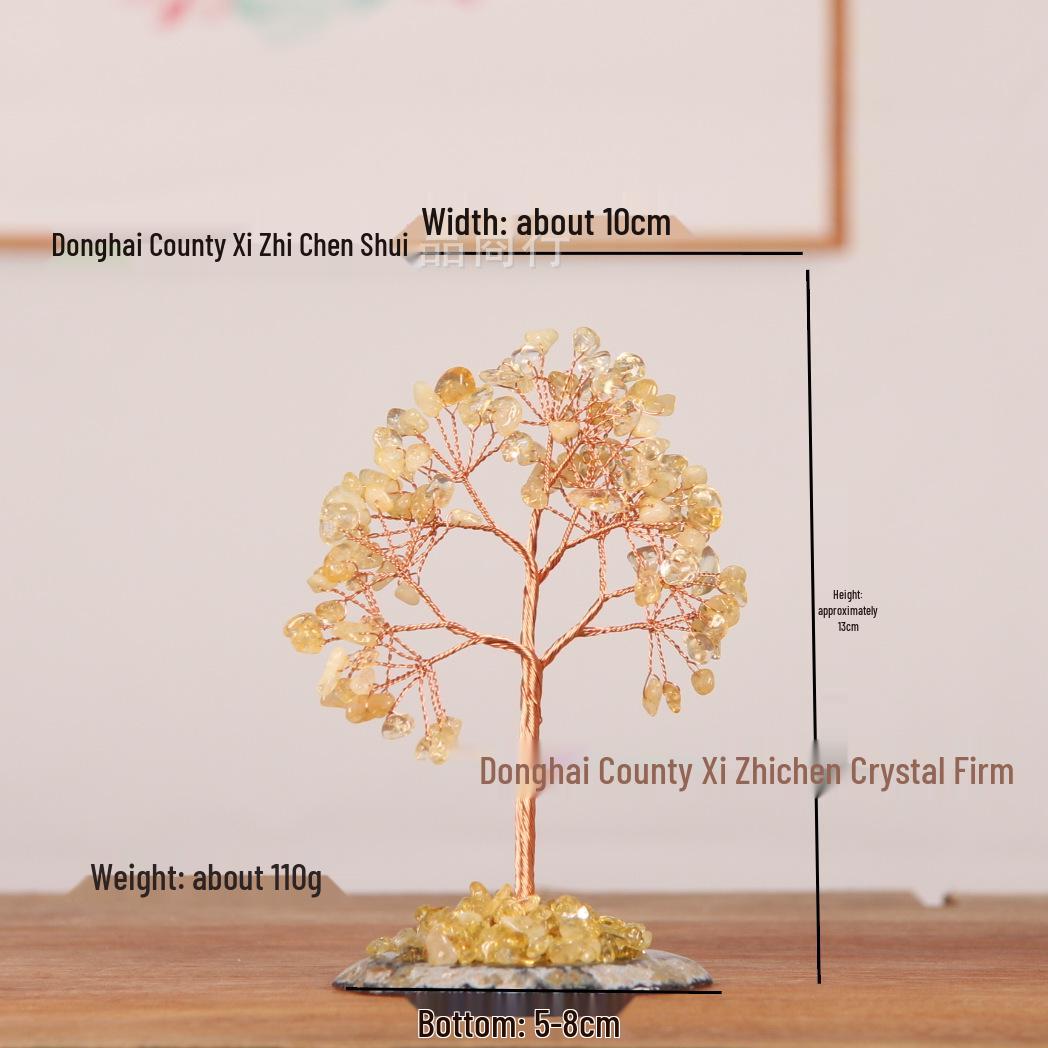 Yellow Crystal Wealth Tree Ornament - Luxurious Natural Crystal Desktop Decoration.