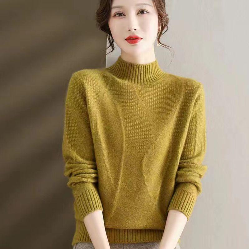 

Уютный вязаный свитер с ребристой текстурой — модный пуловер для женщин — воротник-стойка с длинным рукавом, идеальная повседневная одежда для осени и зимы 3XL