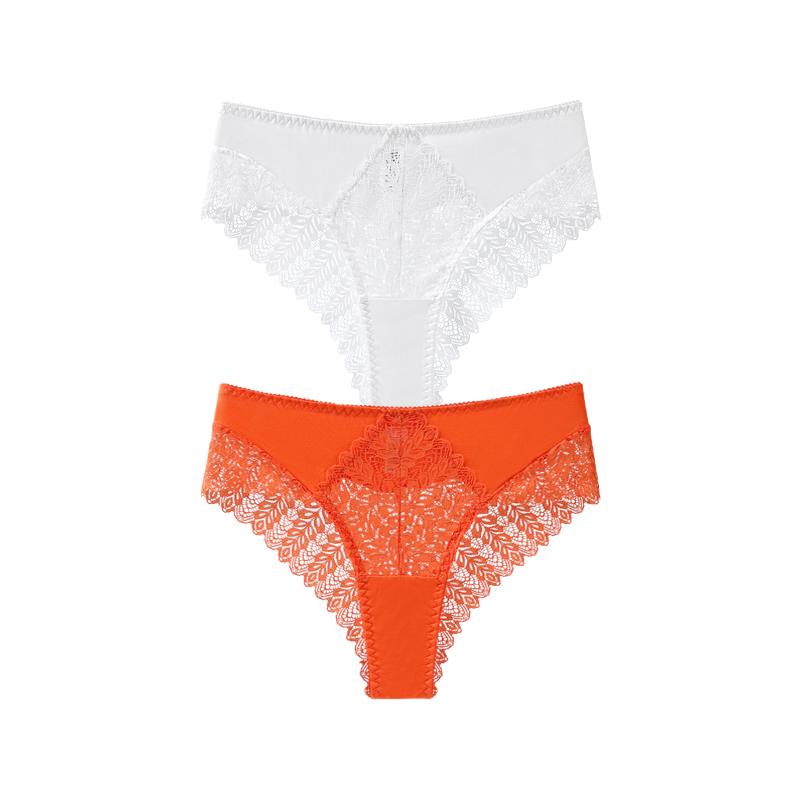 TERMEZY 2Pcs/Lot Sexy Mid Rise Patchwork Briefs Hollow-out Lace Pattern Panties Solid Color Breathable Skin-fit Briefs