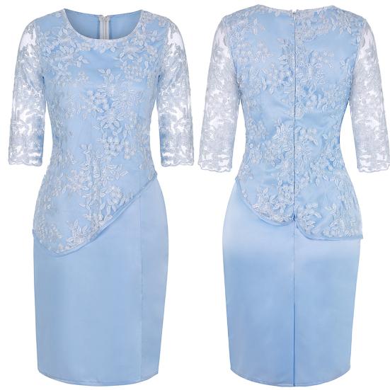 Floral Lace Mother of the Bride Dress Plus Size Midi Party Dress with Sheer Half Sleeves