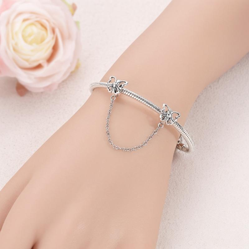 Charms Bead Copper Butterfly Safety Chain Dangle Pendant Fit Bangle Bracelet Necklace Diy Jewelry