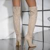 Bottes Sexy à Bout Pointu Strass Talons Hauts Fermeture Éclair Latérale Bottes Longueur Genou Performance de Scène Pour Femmes